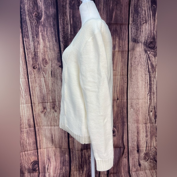J. Crew Cotton blend Ivory crew neck Cable knit pullover sweater women’s size L - Picture 3 of 15